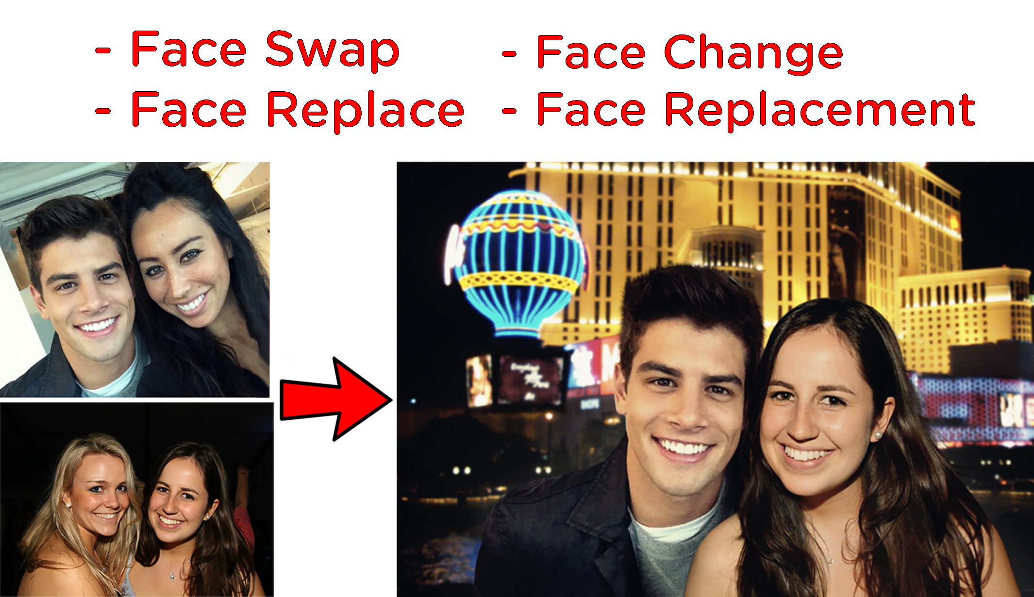 I will do face swap or head swap or face replace or face change