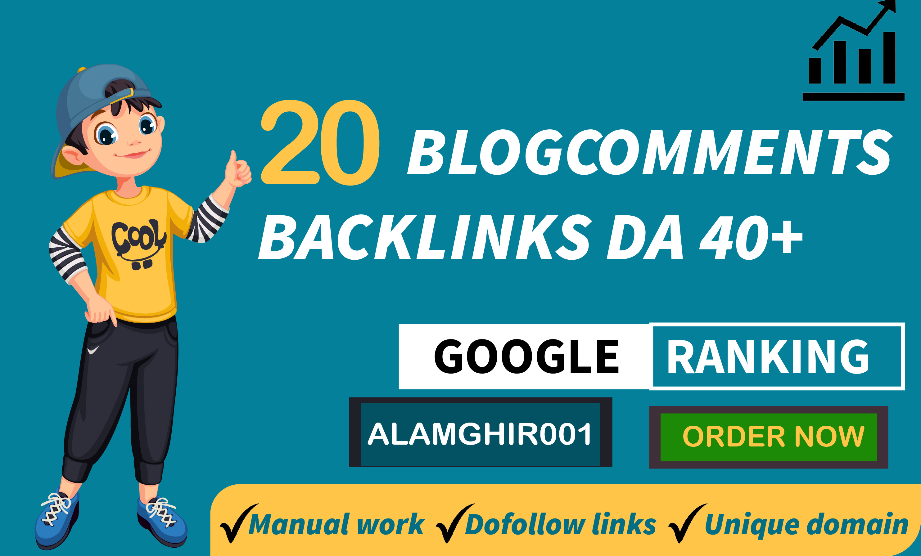 i will do 20 dofollow Unique domain blogcomment high backlinks DA 40+ 