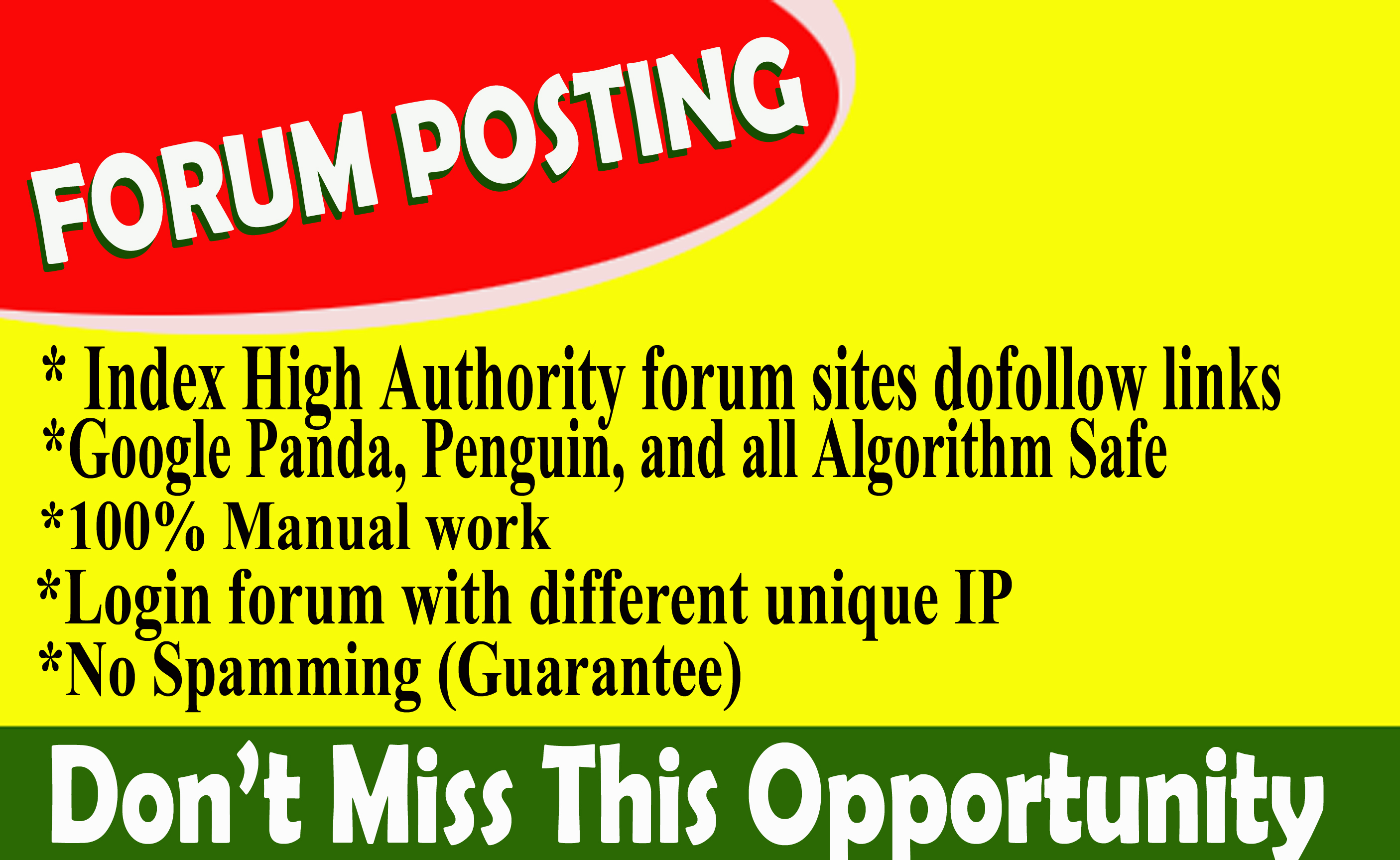 Provide 50 forum posting spam score 5 below dof0llow backlinks on high DA30+