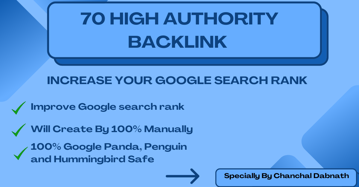 70 High Authority Backlink For Grow Google Search Rank