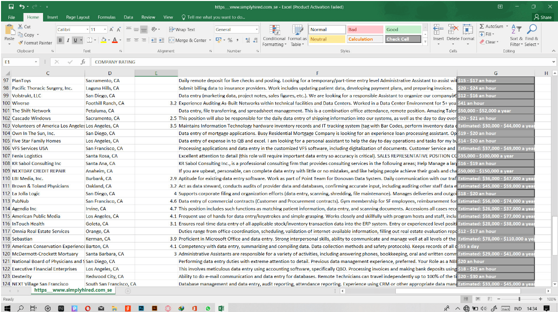 remote job search and data scrape