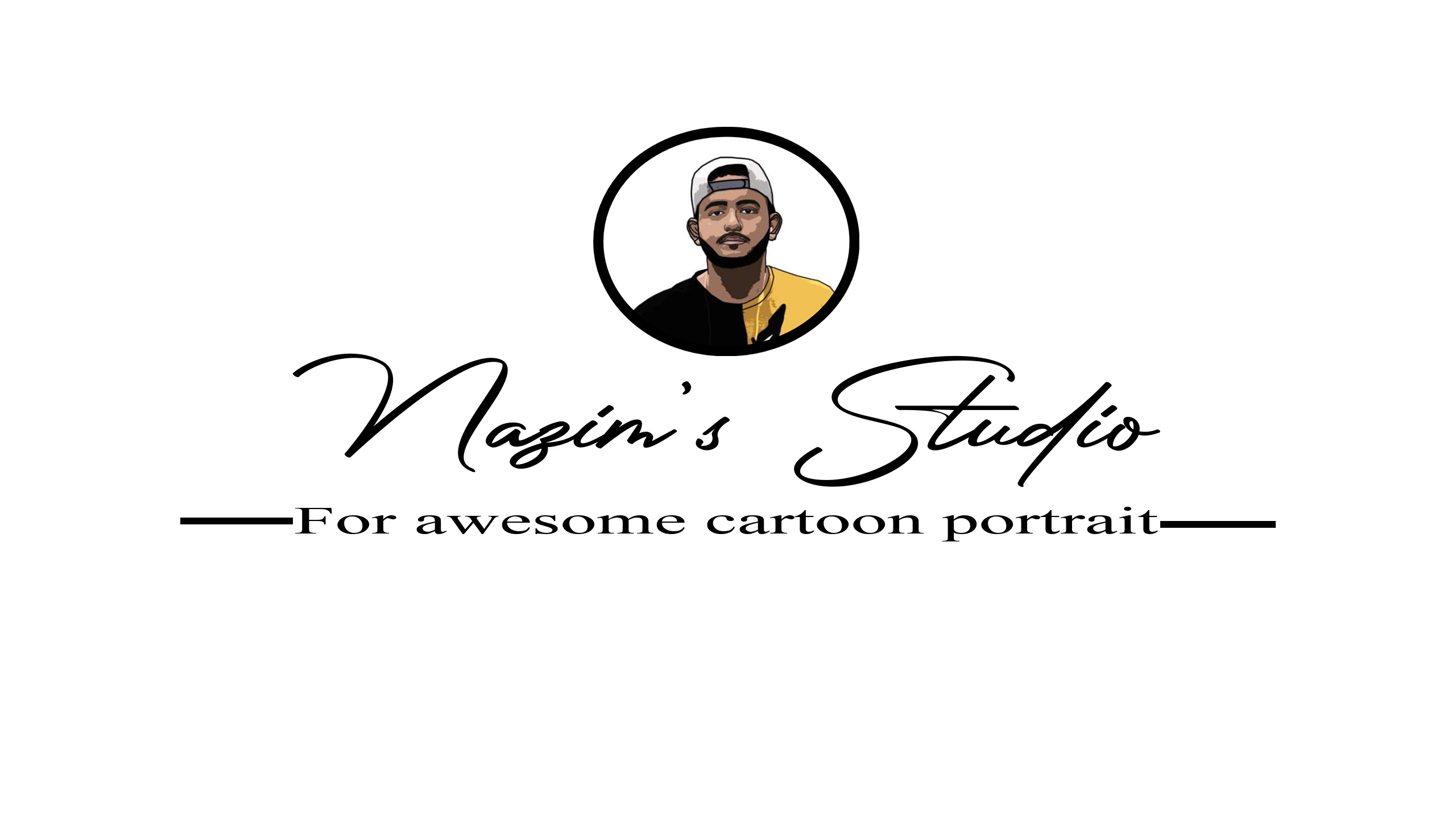 Create transparent logo with name and cartoon portrai...