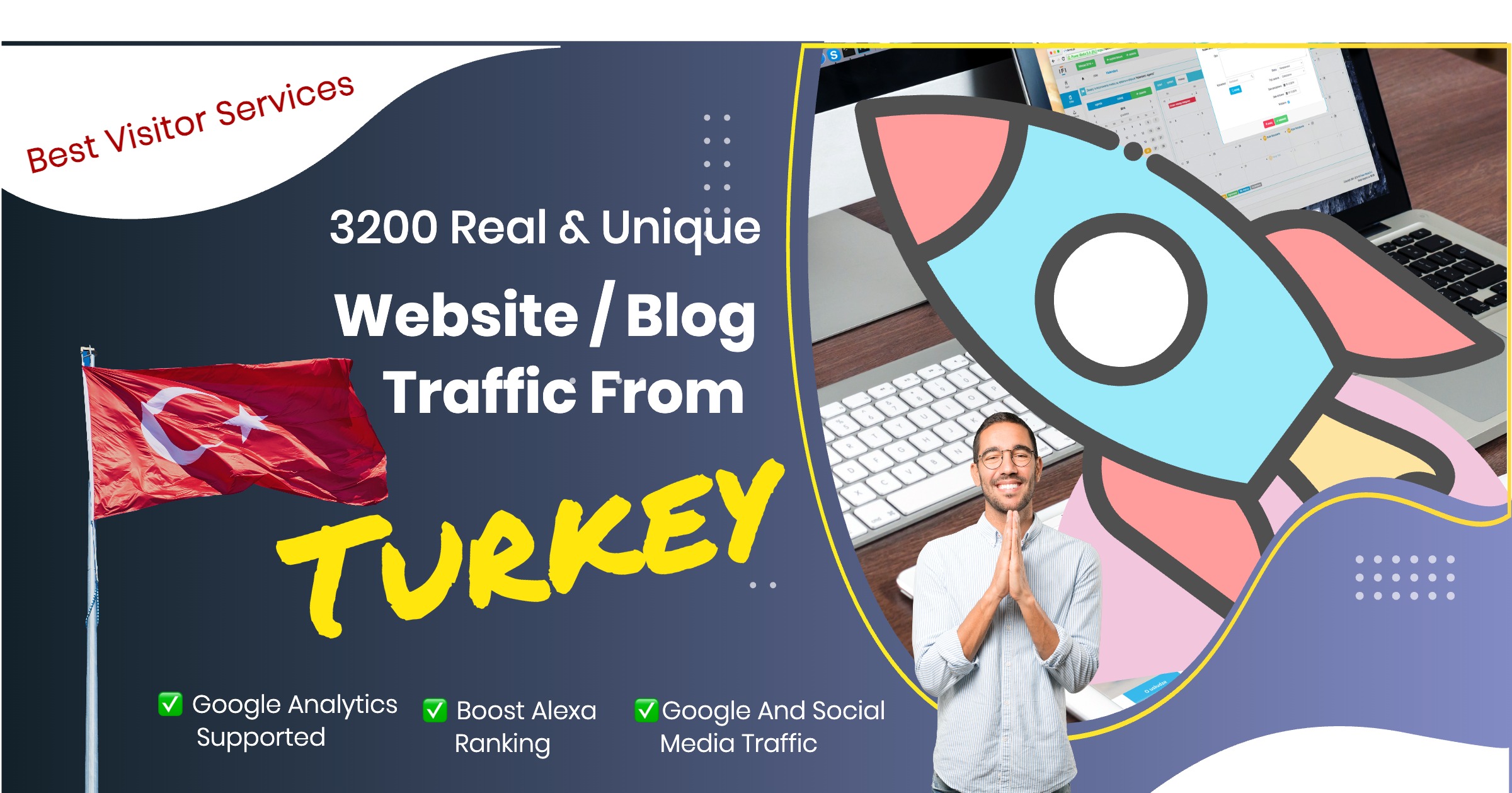 3200 Real & Unique Traffic From Turkey For your website Adsense Safe Improve your Alexa Ranking 