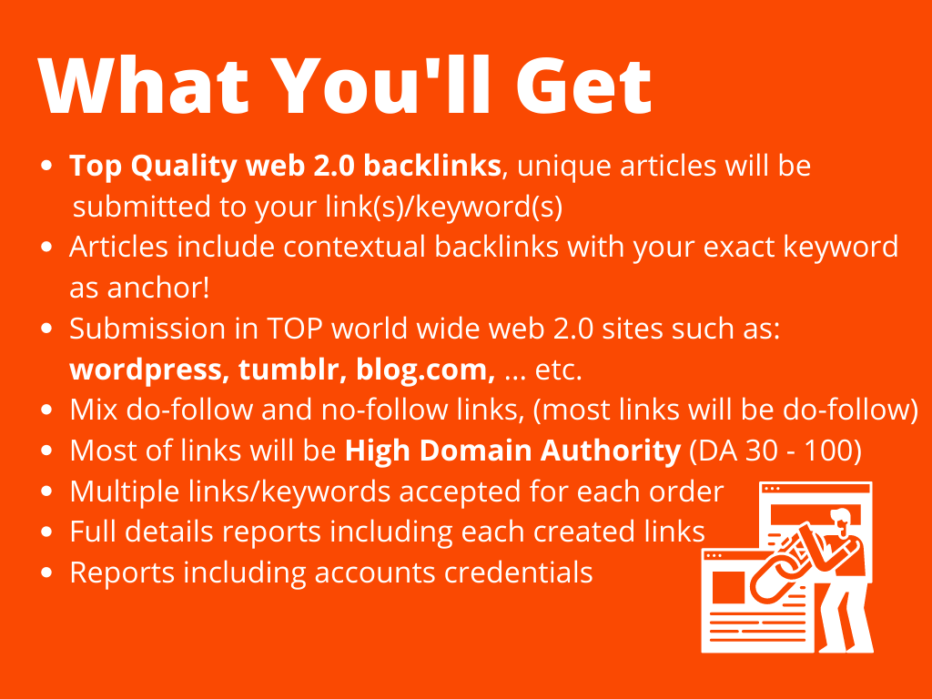 Build 25 contextual web 2.0 high quality SEO DoFollow manual backlinks (Dedicated Accounts) 