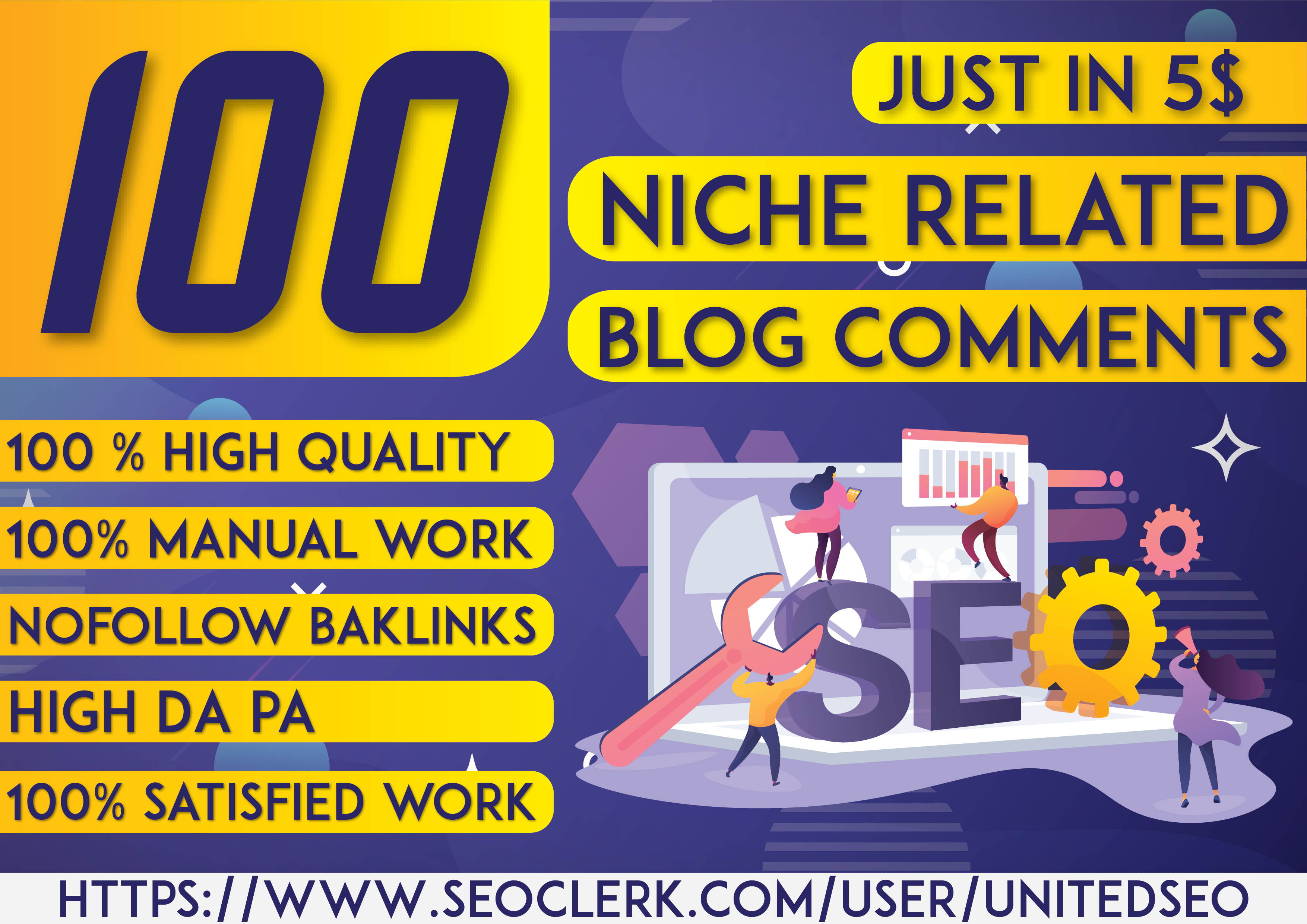 create 100 niche relevant nofollow SEO blog comment backlinks High DA PA