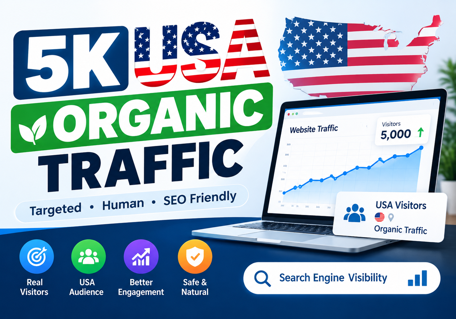 5K USA Organic Web Traffic | Targeted US Visitors | SEO-Friendly Traffic