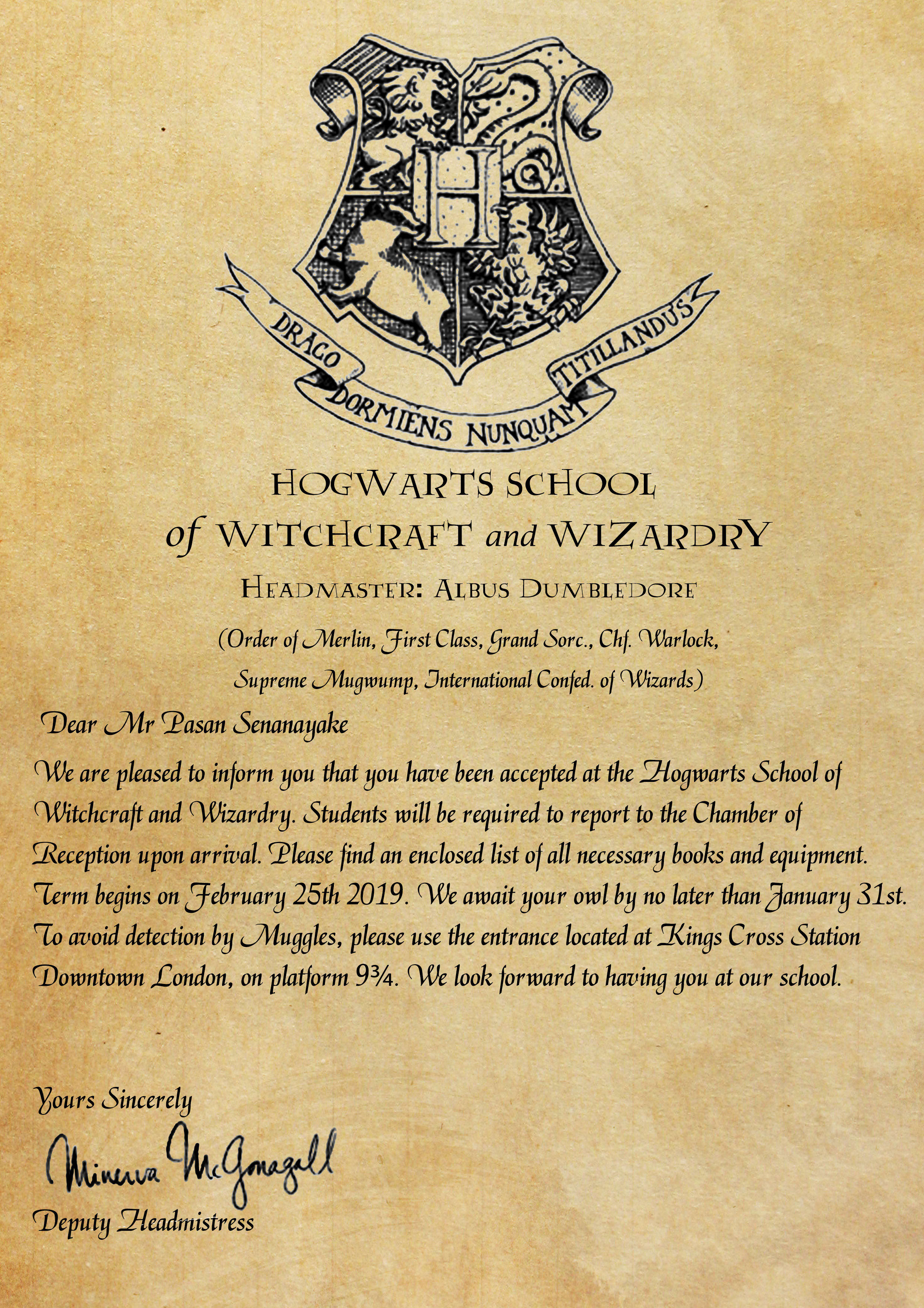 Hogwarts Acceptance Letter Printable - Customize and Print