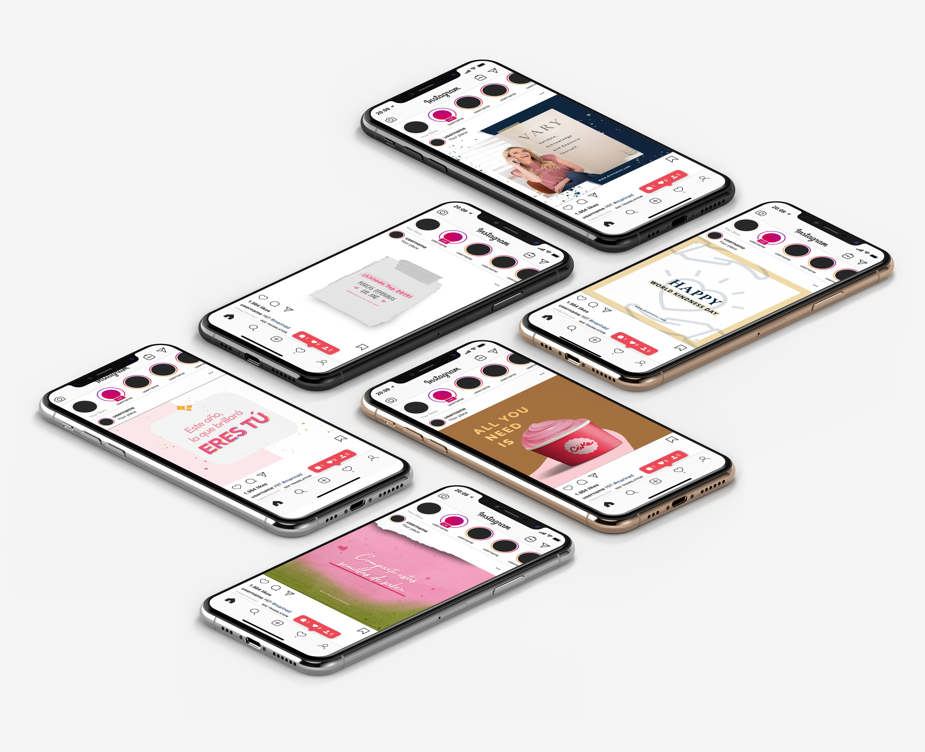 3 motivational quotes for social media in english or spanish