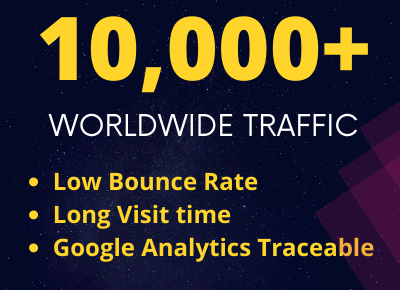 Real 10,000 + WORLDWIDE Web Traffic google analytics traceable and low bounce rate