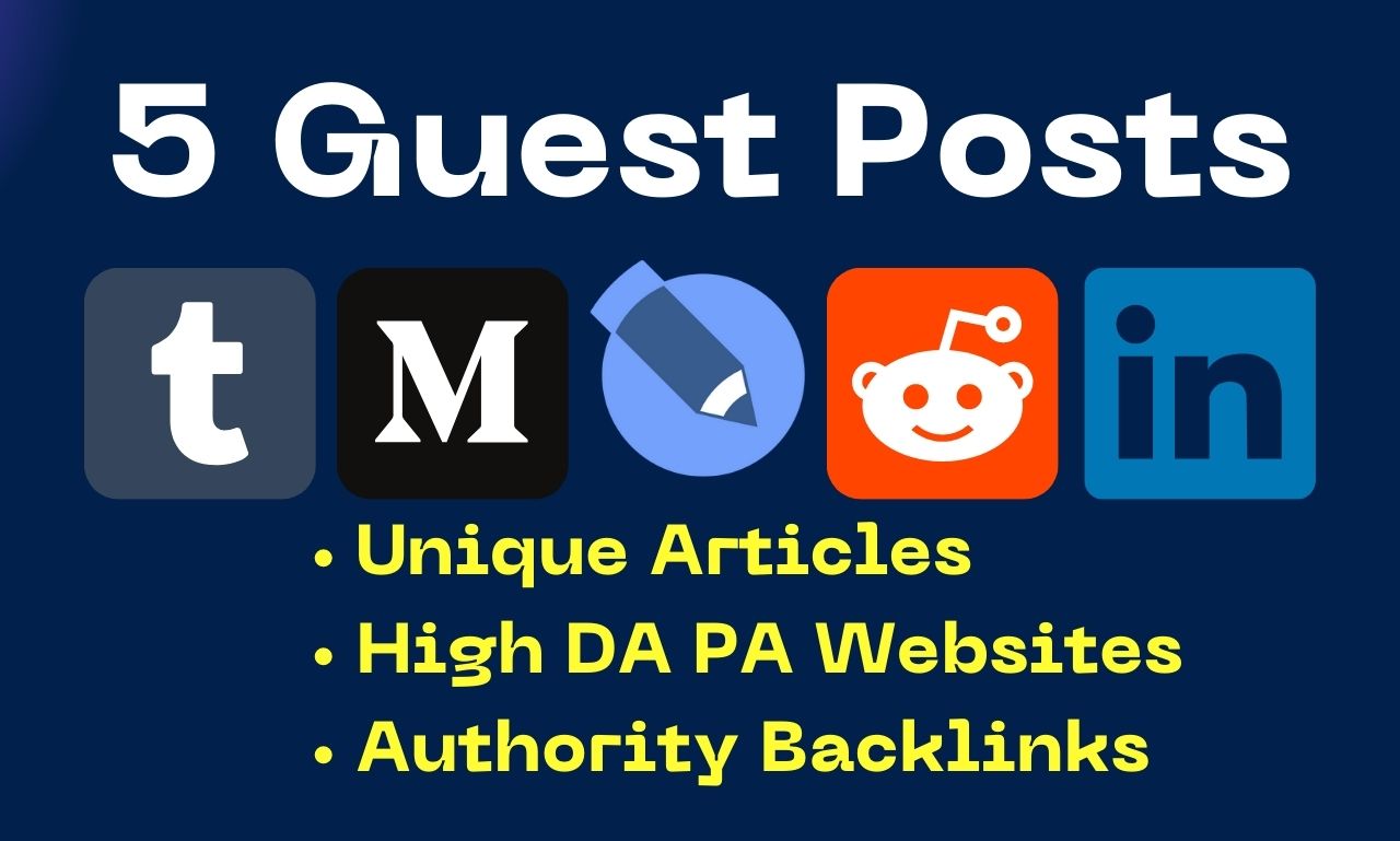 Write and Publish 5x Guest posts on Medium, LinkedIn, livejournal, ko-fi & tumbler.com