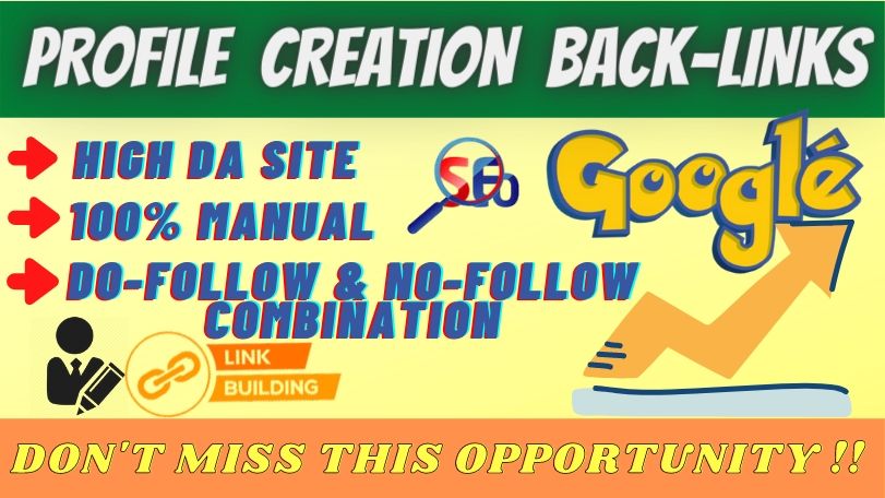 Create 40+ High Quality Profile Backlinks with brand logo & SEO linkbuilding Package