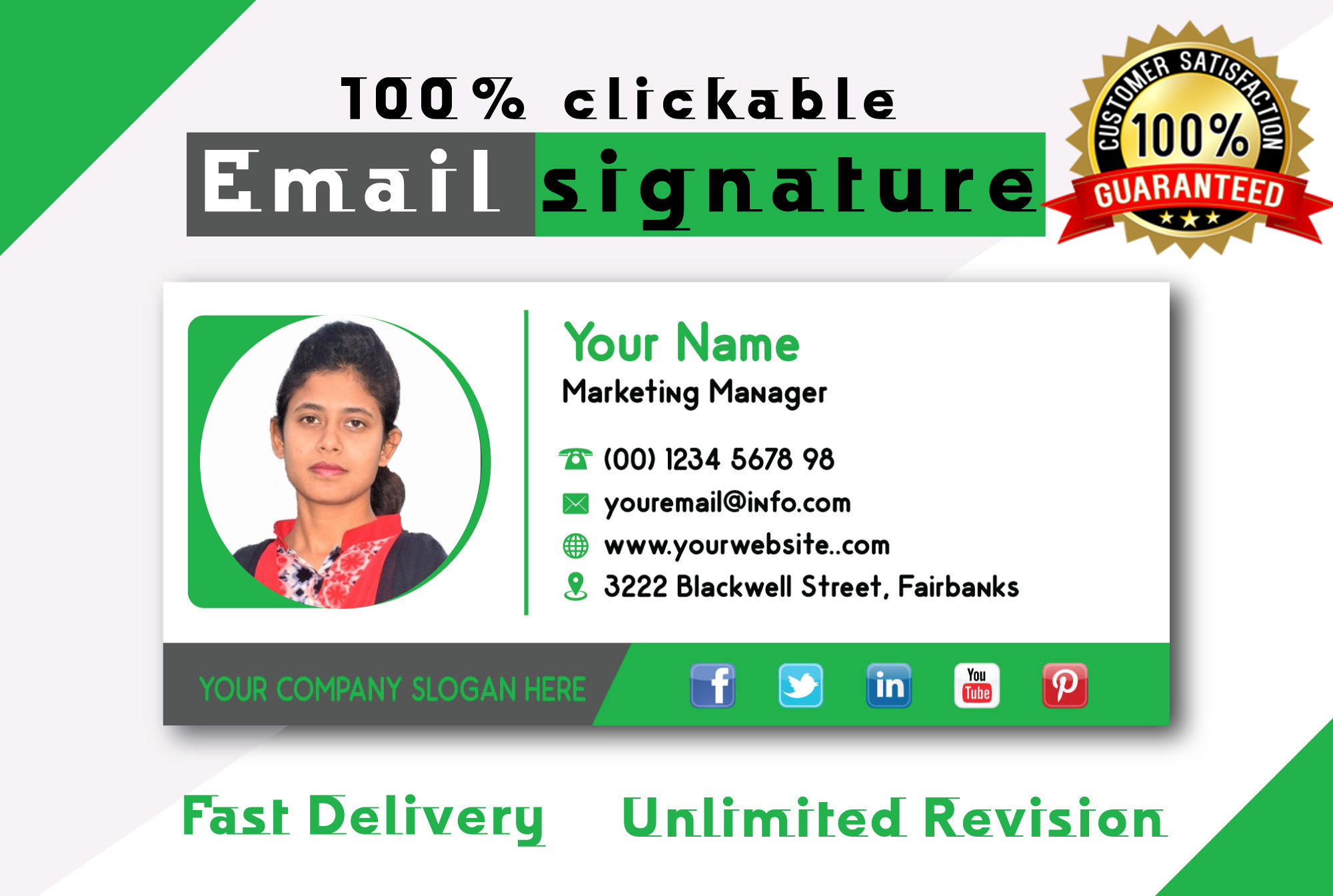 I will make a clickable email signature for outlook, gmail etc