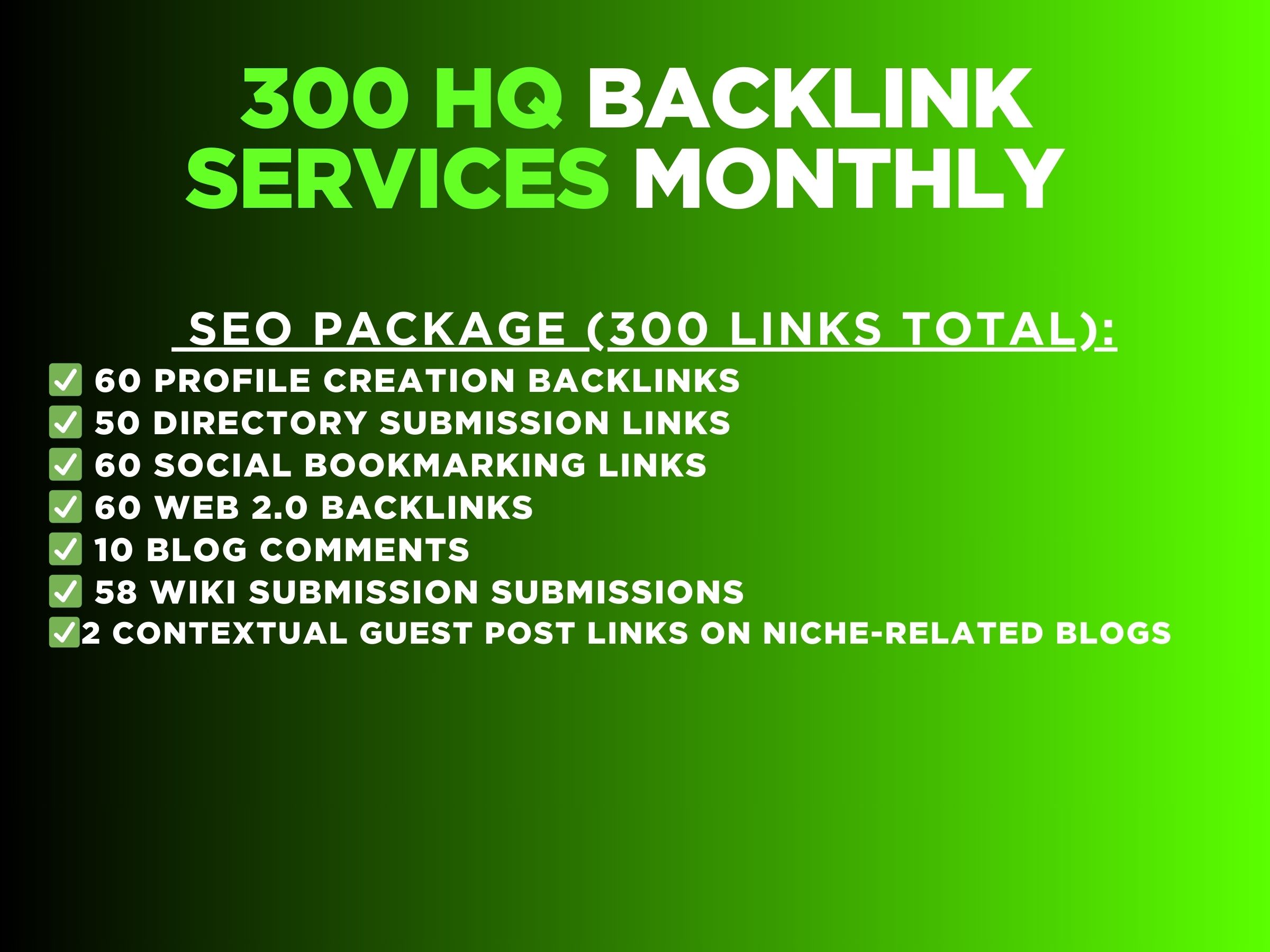 Monthly 300 Premium Off Page SEO Backlink Services for 1st Page Google Rankings