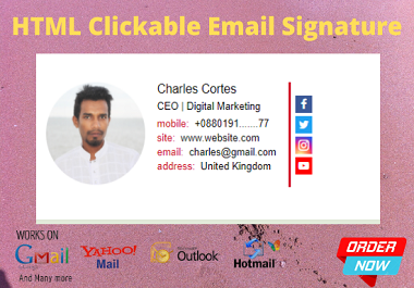 I will create HTML clickable email signature for gmail,outlook and yahoo.