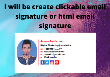 I will create HTML clickable email signature for gmail,outlook and yahoo.
