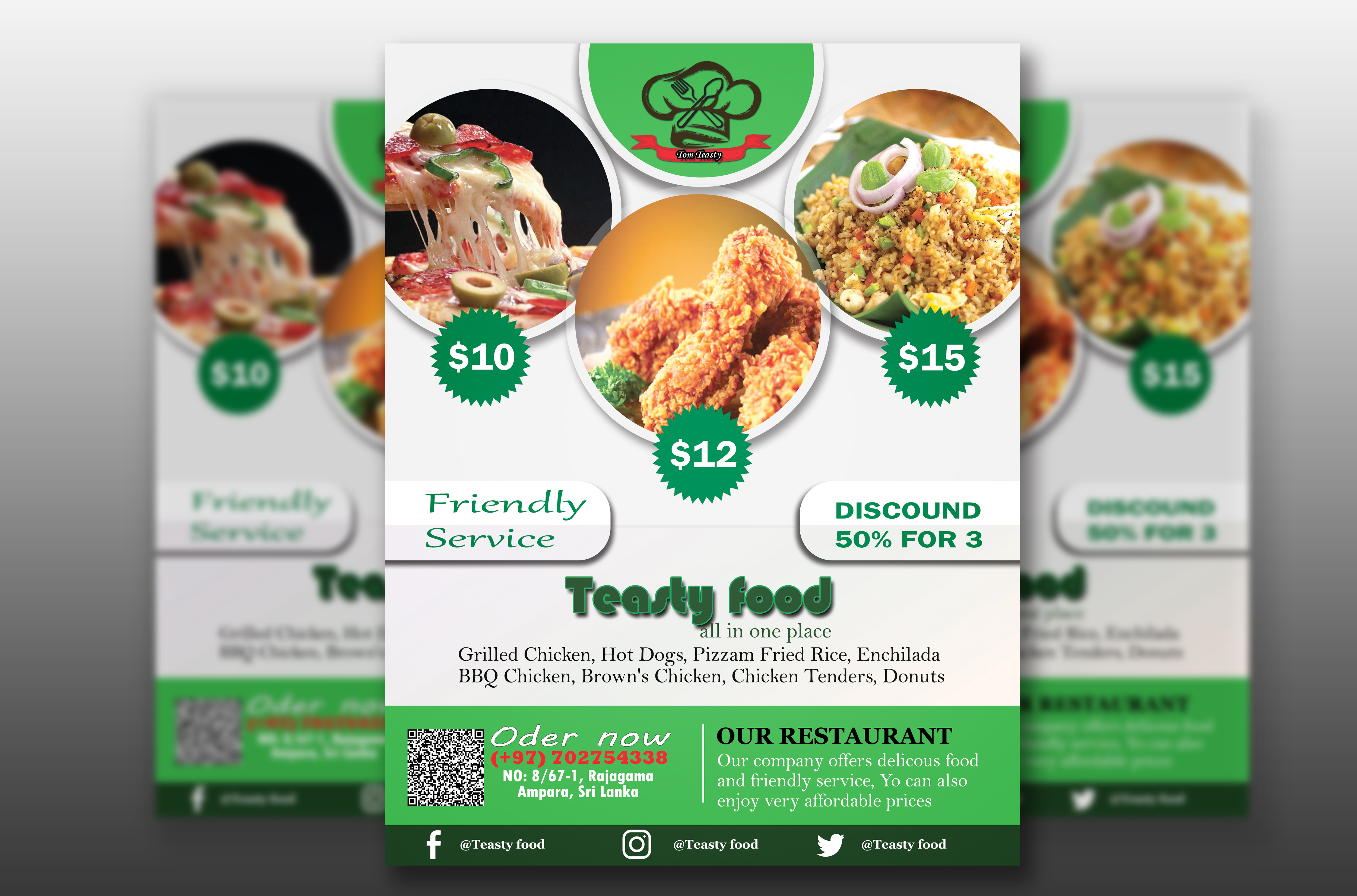 I will design any food flyer, menu or, brochure poster, free logo