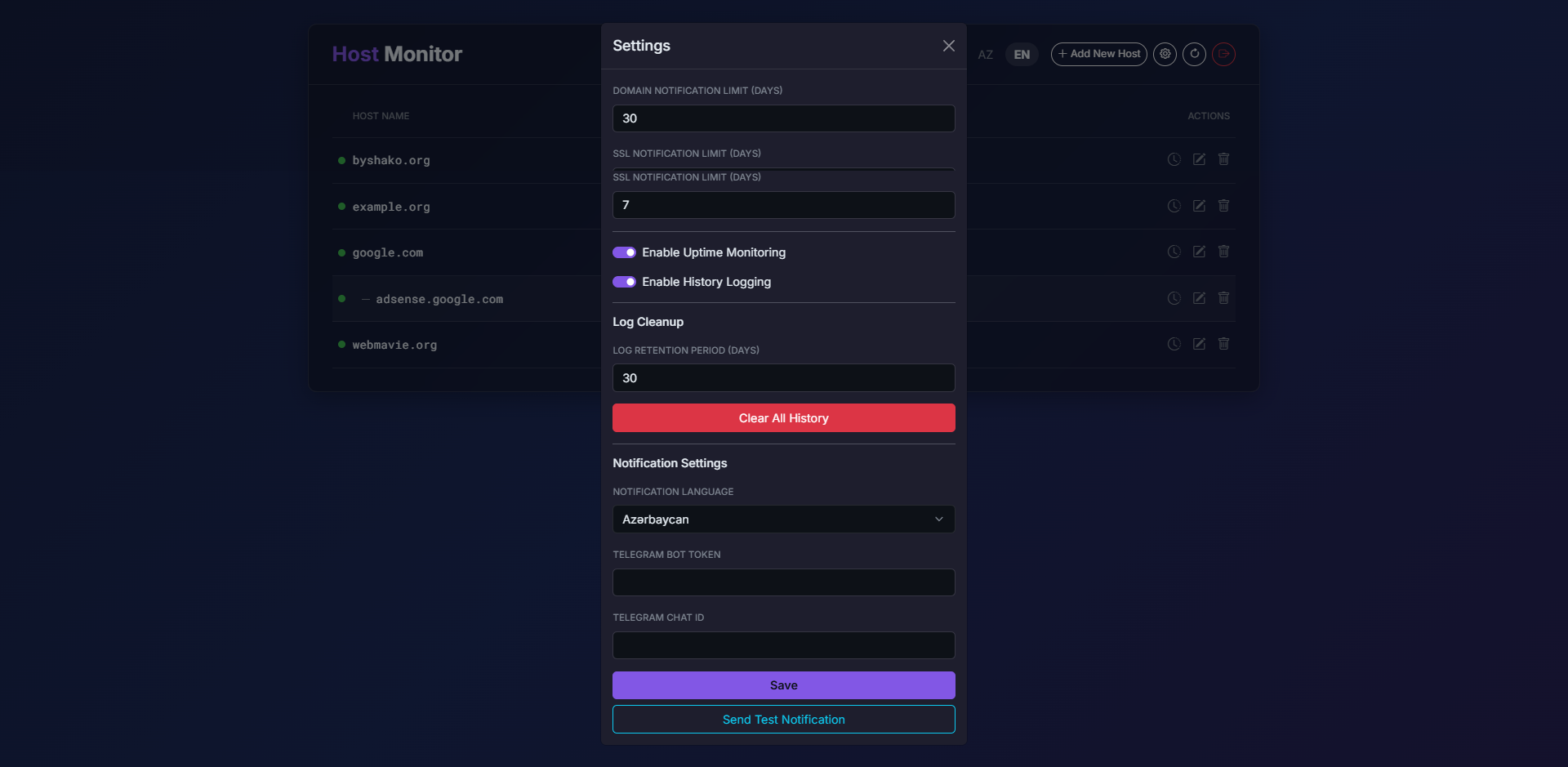 PHP Host Monitor - Domain, SSL & Uptime Tracker with Alerts