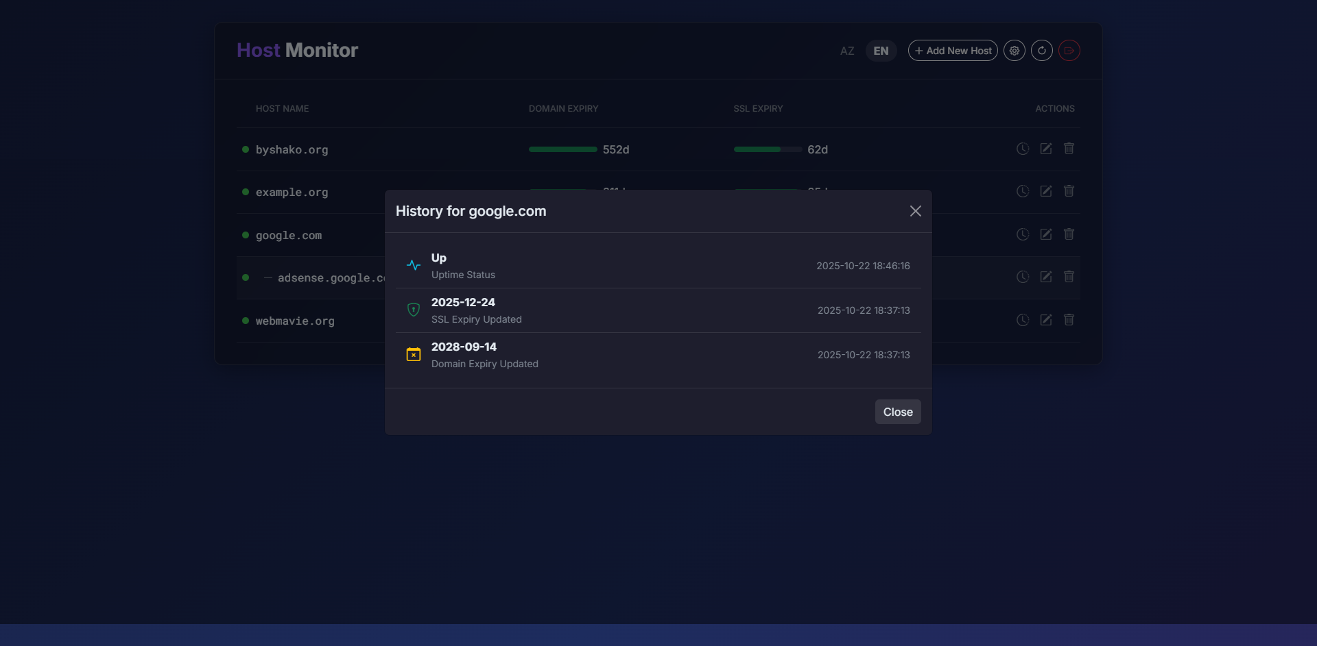 PHP Host Monitor - Domain, SSL & Uptime Tracker with Alerts