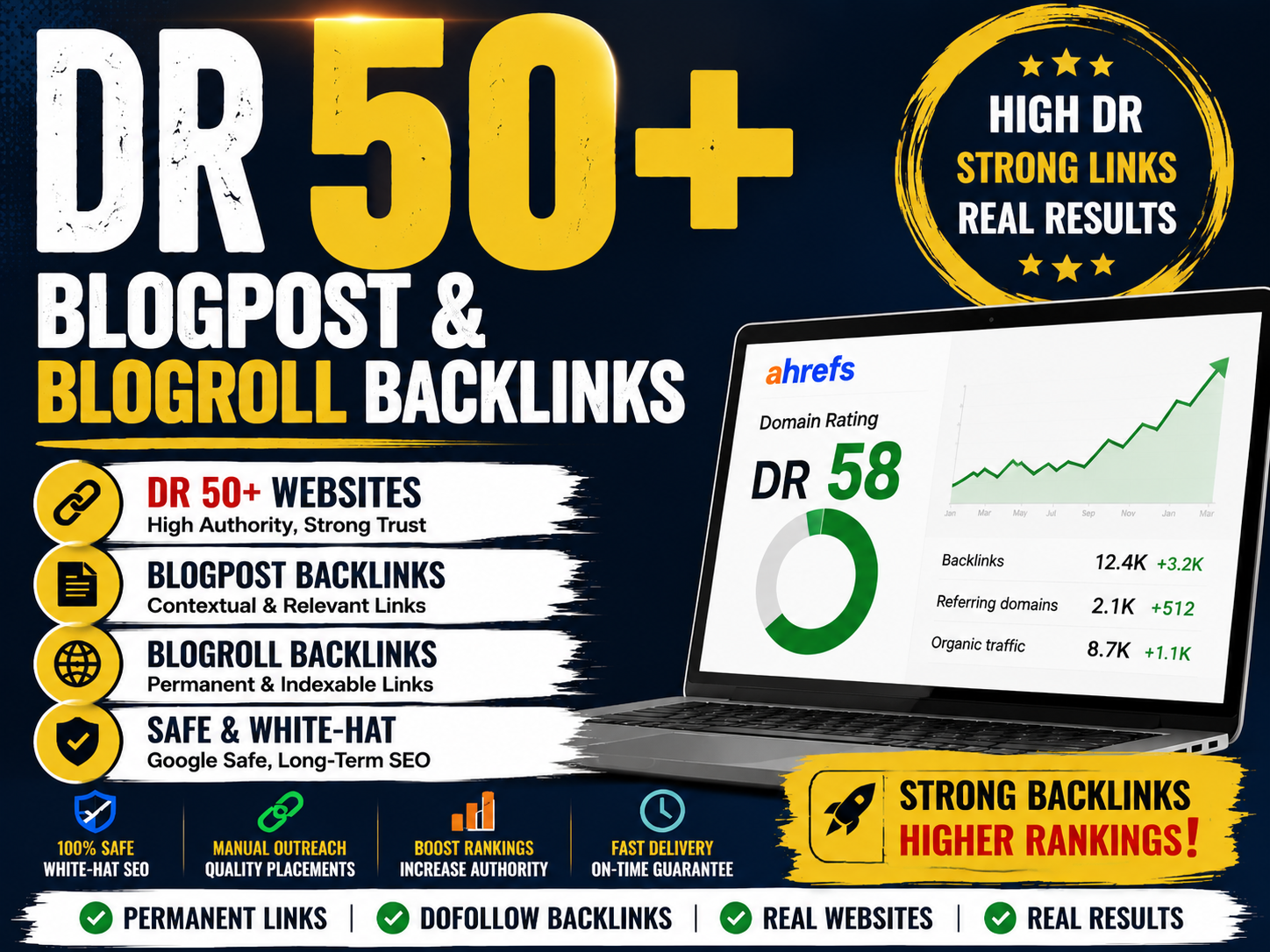 Rank on Google with 60 DR 50+ Blogpost/Blogroll High Authority Backlinks