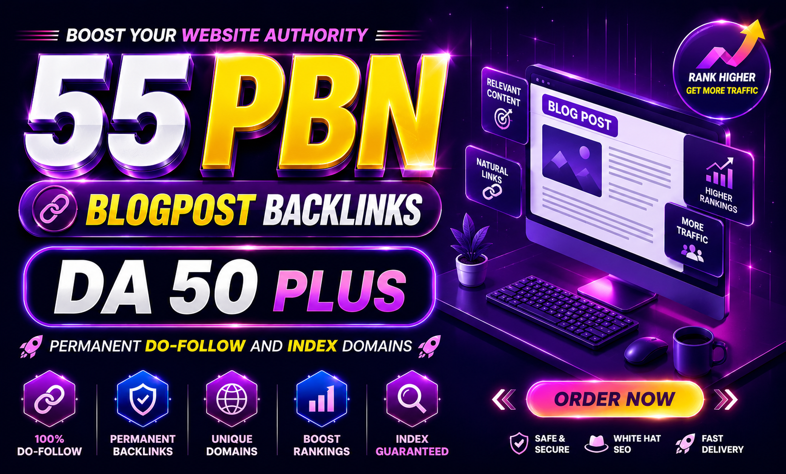 Build 55 DA 50+ PBN Backlinks from High Authority Website