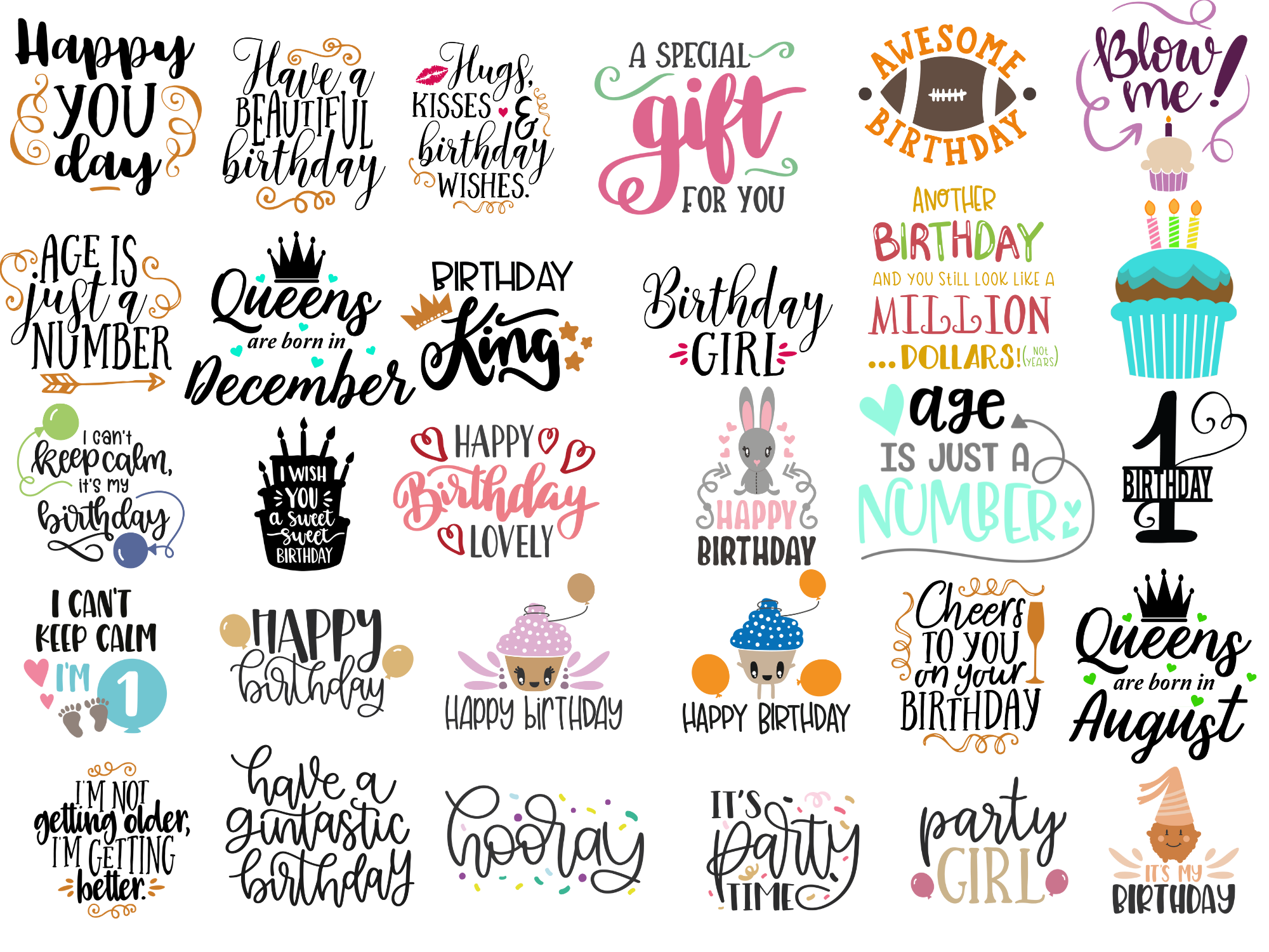 I will send 80 birthday cards designs bundle svg, png, dxf, eps
