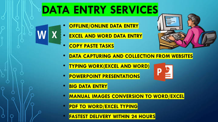 Data entry services / Excel / Word / Books / Novels etc.