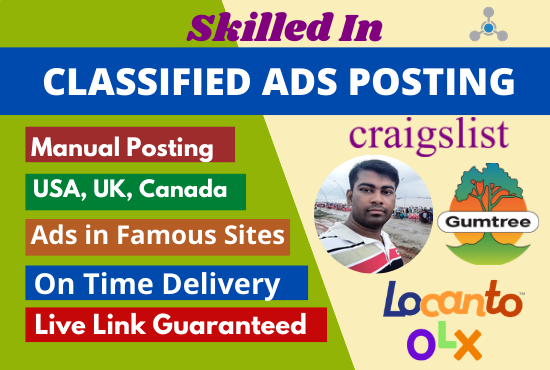 I will do classified ads posting in top Rated Worldwide sites