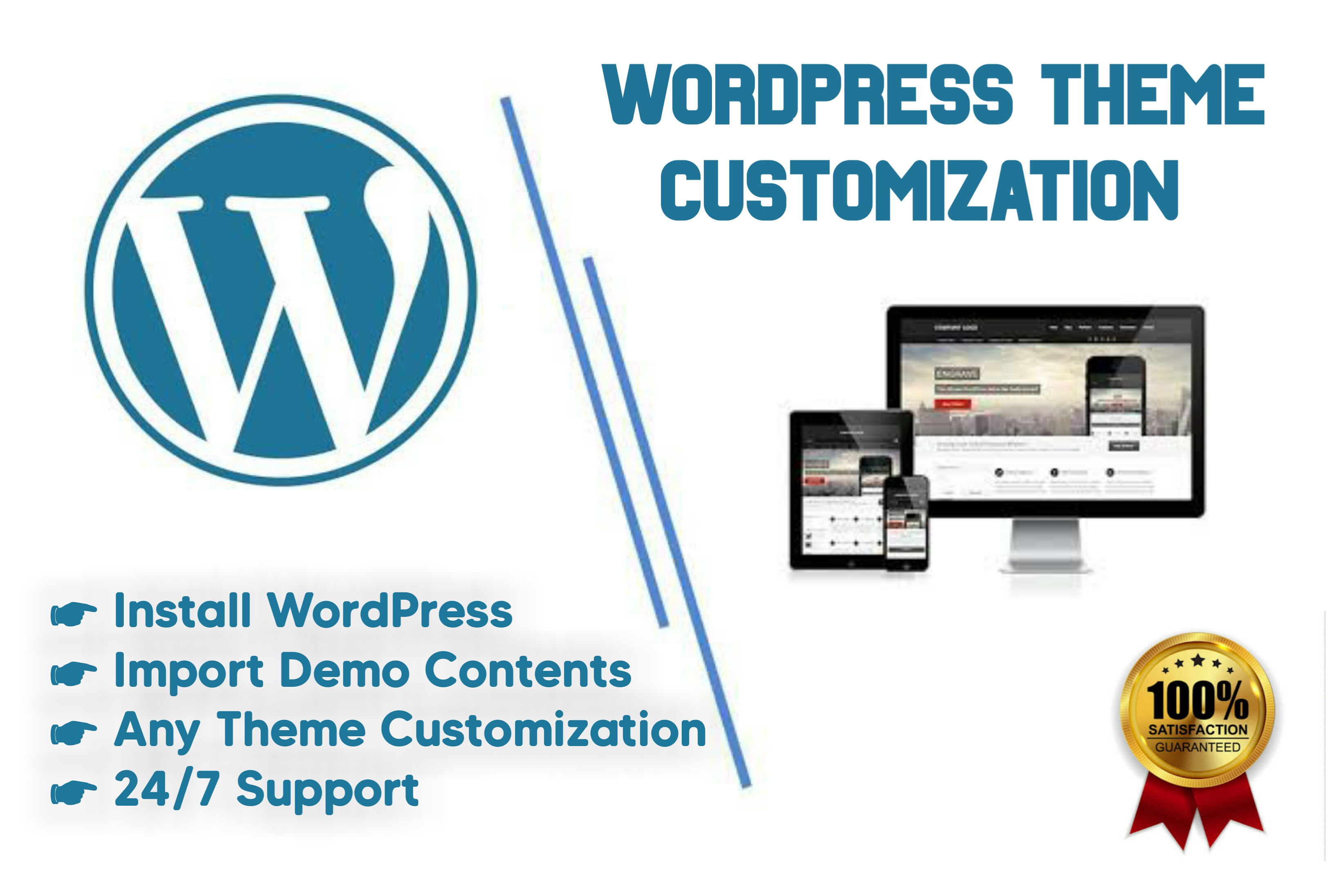 I will install wordpress, Customize theme and import demo