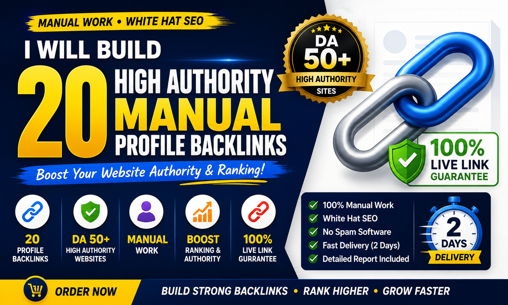 I will build 20 high authority manual profile backlinks