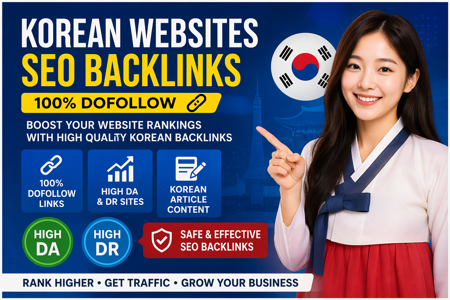 I Will Create 50 High DA DR Korean SEO Backlinks with 100% Dofollow Links on .KR Websites