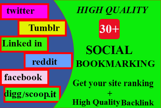 Provide worldwide best 30 + high quality Social Bookmarking backlinks