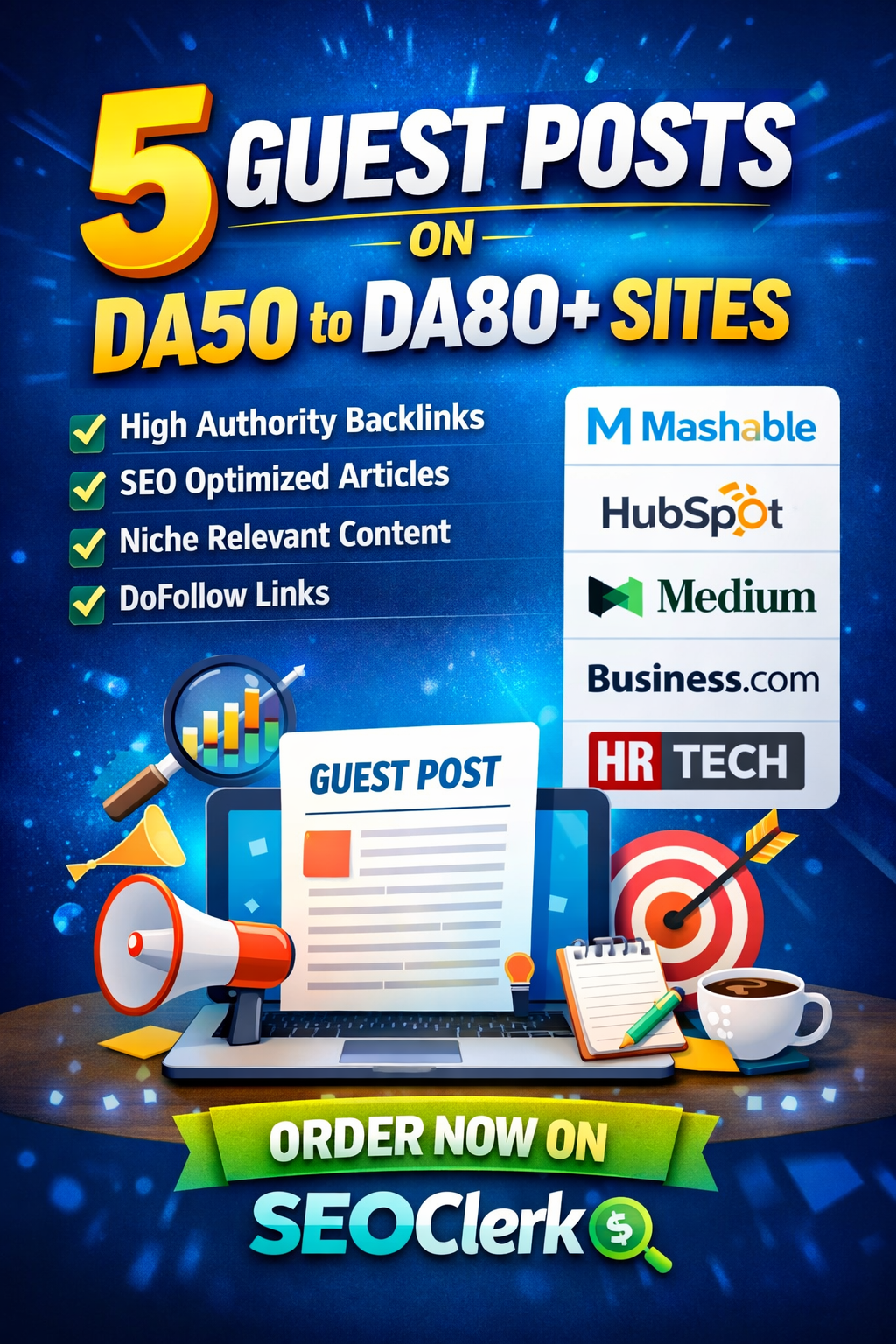 Publish 5 Premium Guest Post on DA50-80+ Sites