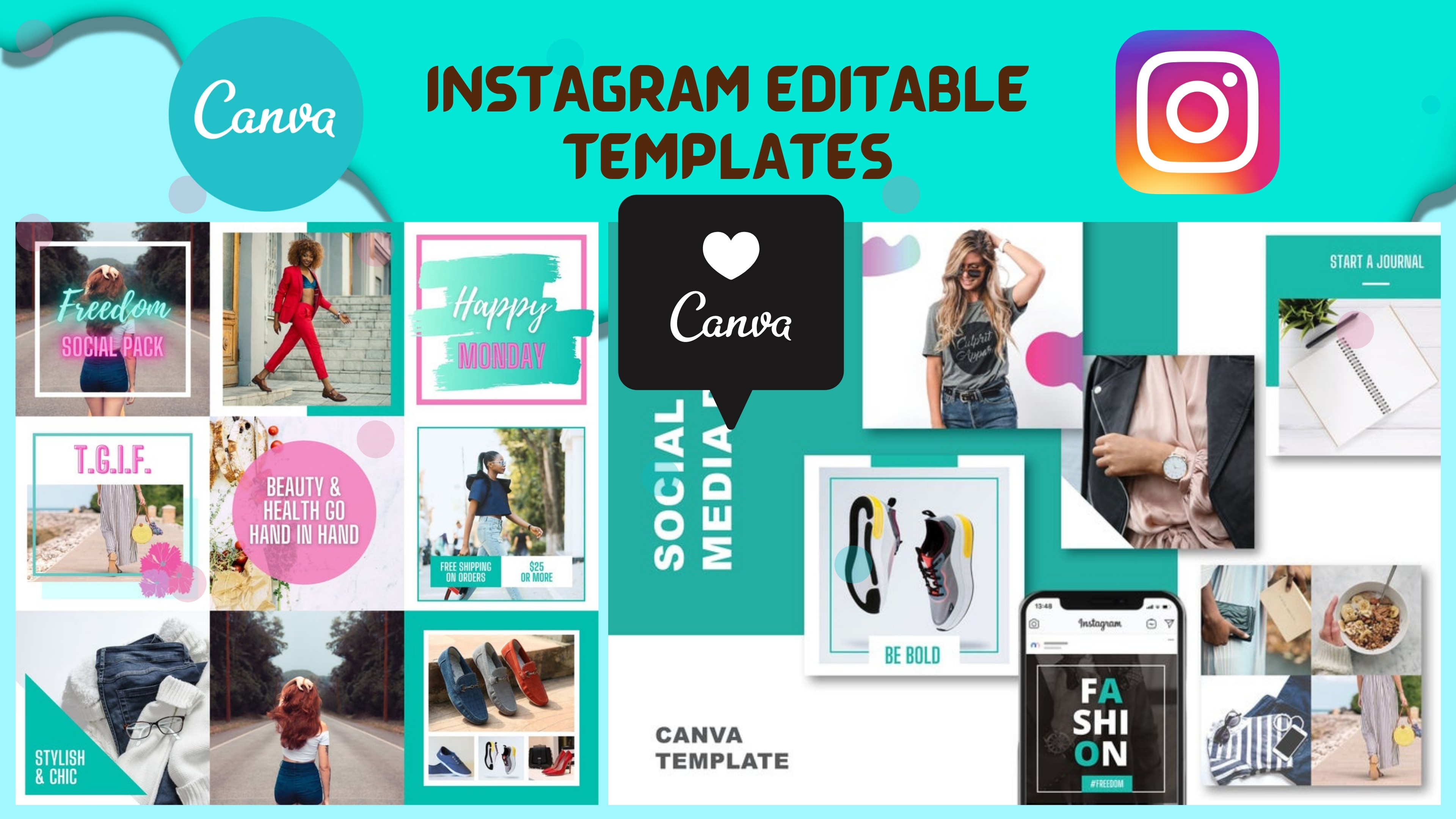 I will design social media post & editable canva pro templates