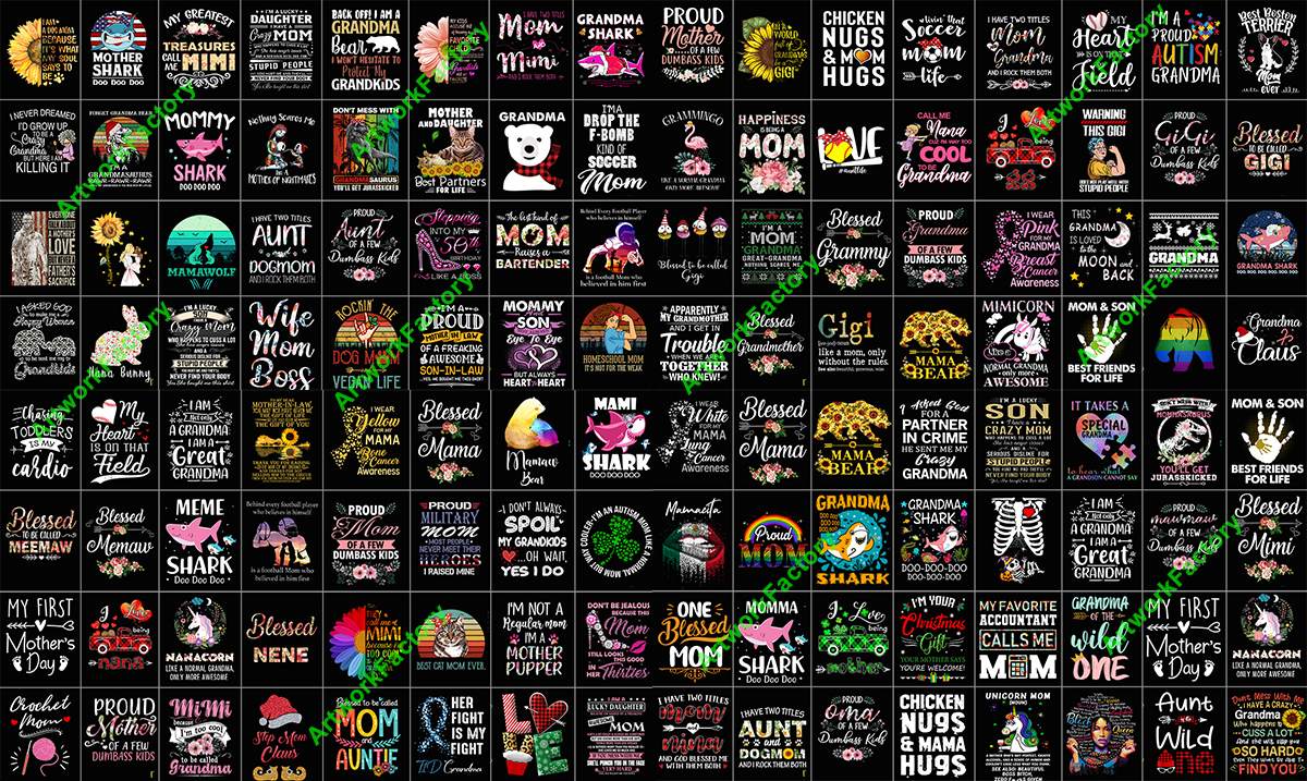 Send 2800 PNG files Tshirt Design Mother Family for Print On Demand