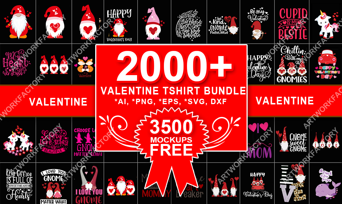 Deliver 2000 valentine design tshirt bundle vector template