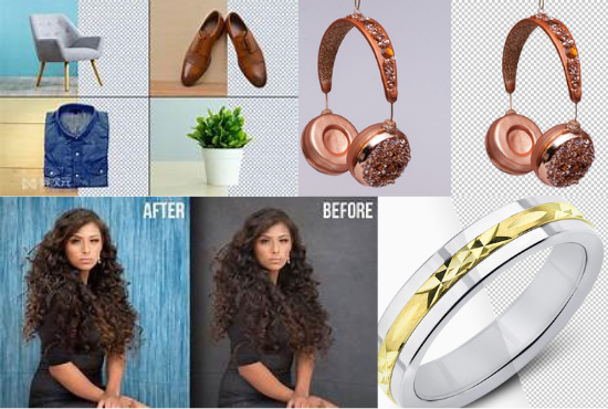 I will remove background, drop shadow, retouch and hair masking