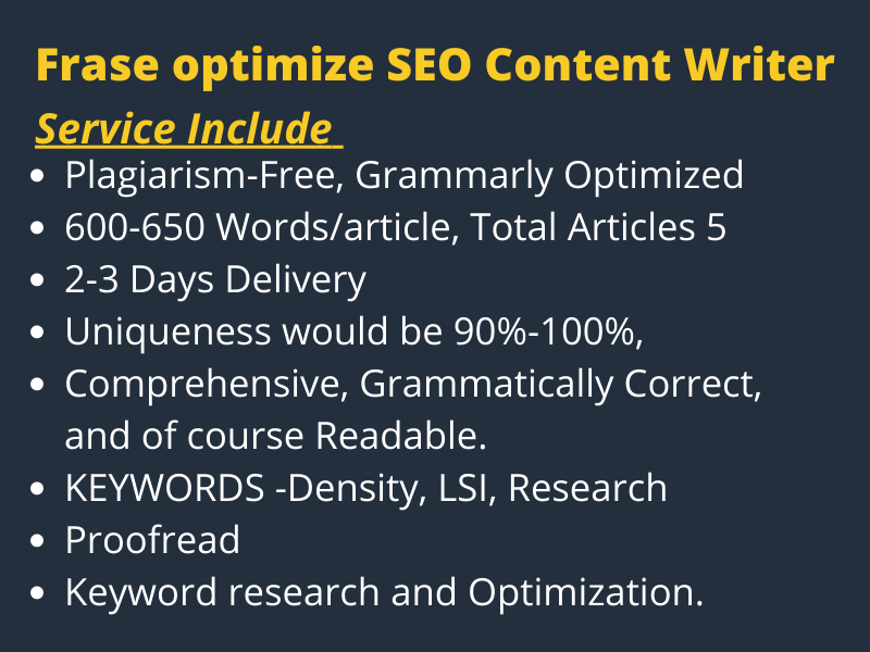 Frase optimize SEO Content Writer- 5 x 600 words content Writing