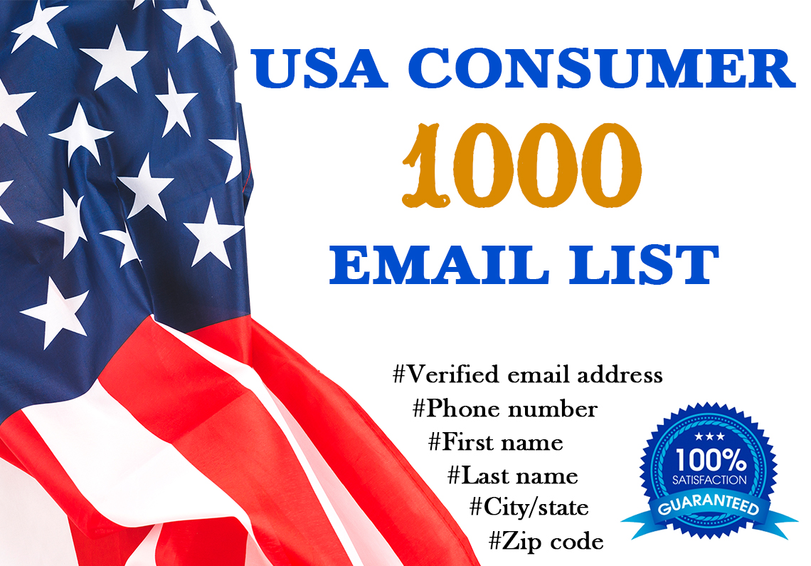 1000 Verified Consumer Email List Based on USA