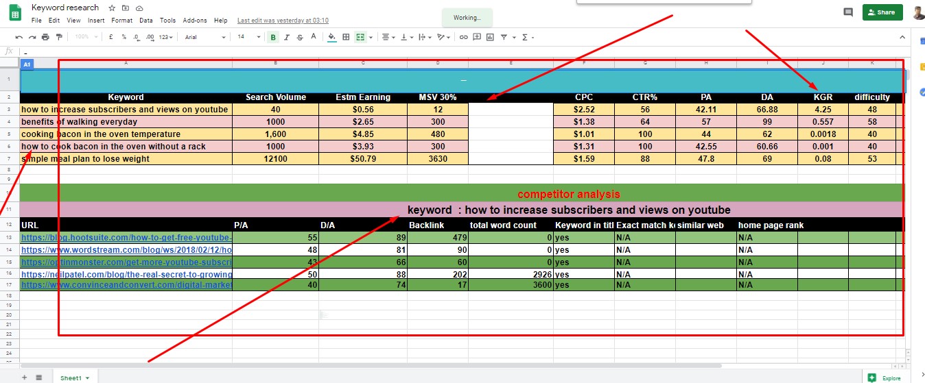 Long Tail Keyword Research with KGR on website