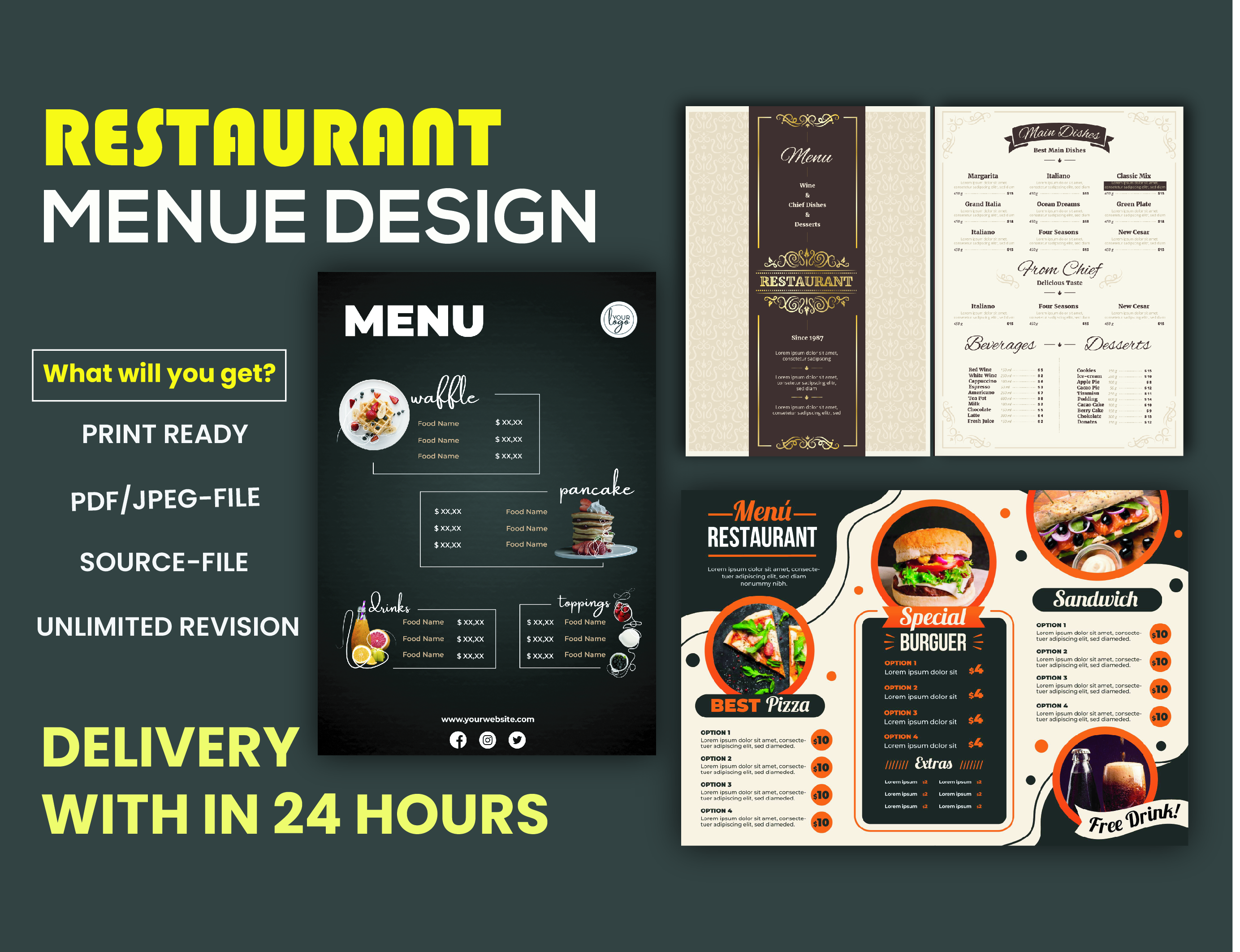 I will provide restaurant menu design or food menu design