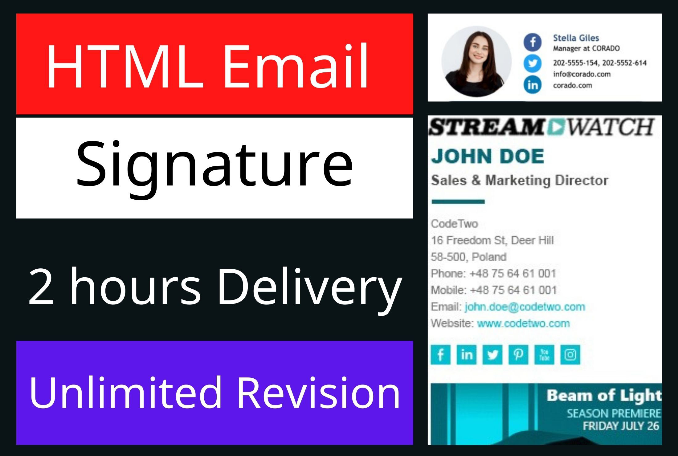 Design Professional Clickable HTML Email Signature