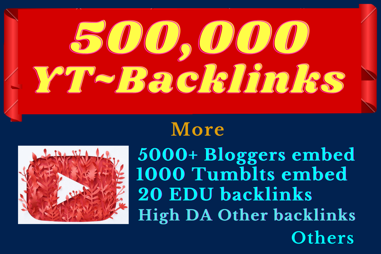 YT~Backlinks - 500,000 Embeds + 5000 Bloggers, 1000 Tumblrs & backlinks