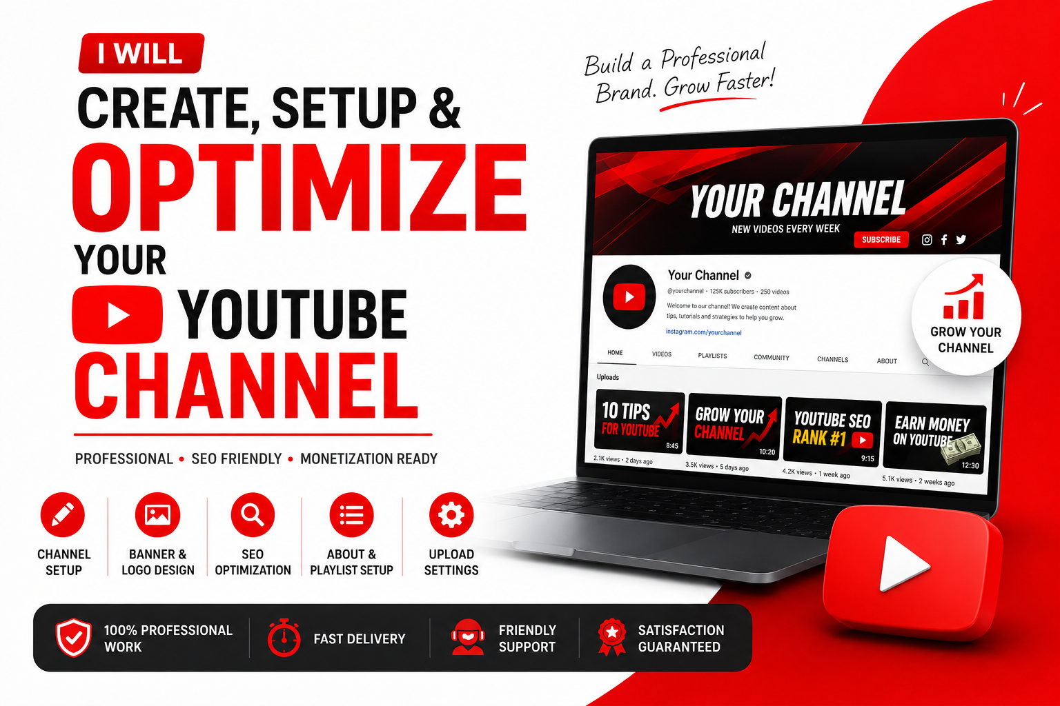 I Will Create, Setup & Optimize a Professional YT Channel