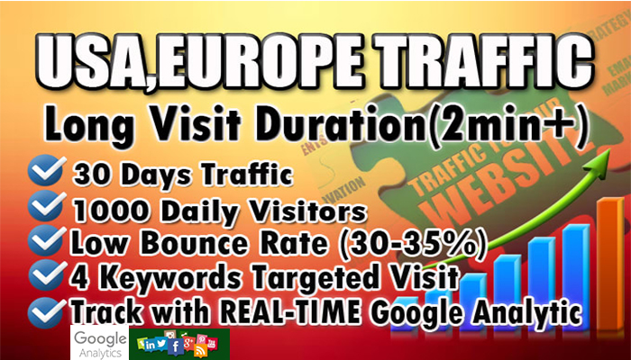 I will bring real organic USA web traffic,long visit 2 min