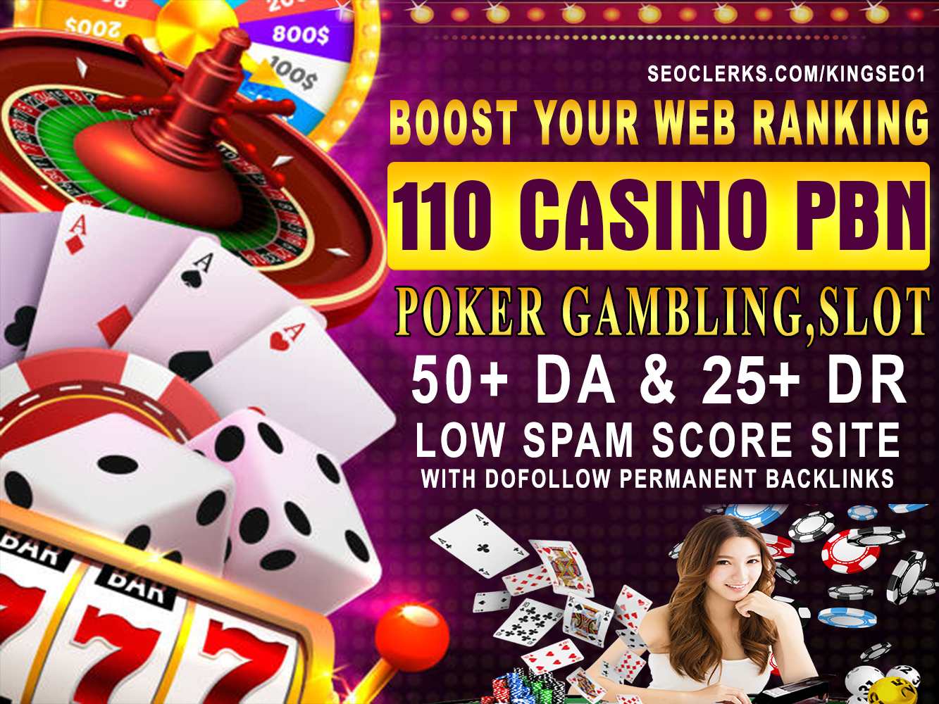  BUY 2 GET 1 FREE 110 PBN Casino Poker Gambling high DA 55+ DR 25+ Low Spam, Dofollow Backlinks 