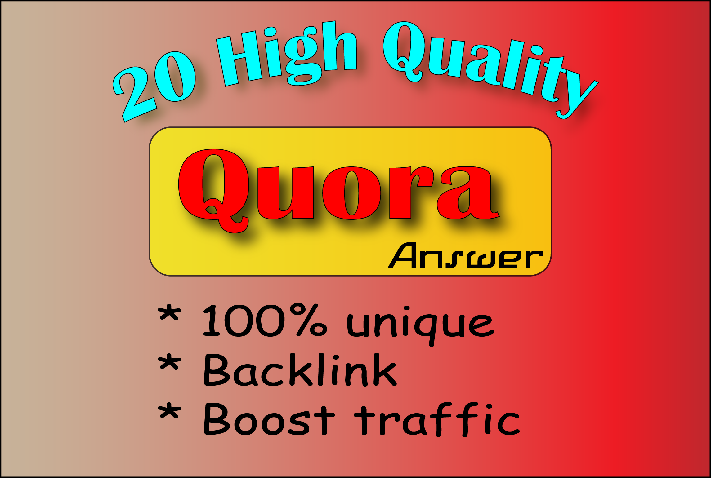I Will provide 20 Quora question answer with backlinks for your website.