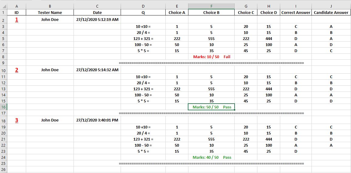 I will sell you the Electronic Exam system by ONLY ONE Excel file with A,B,C, and D Options.
