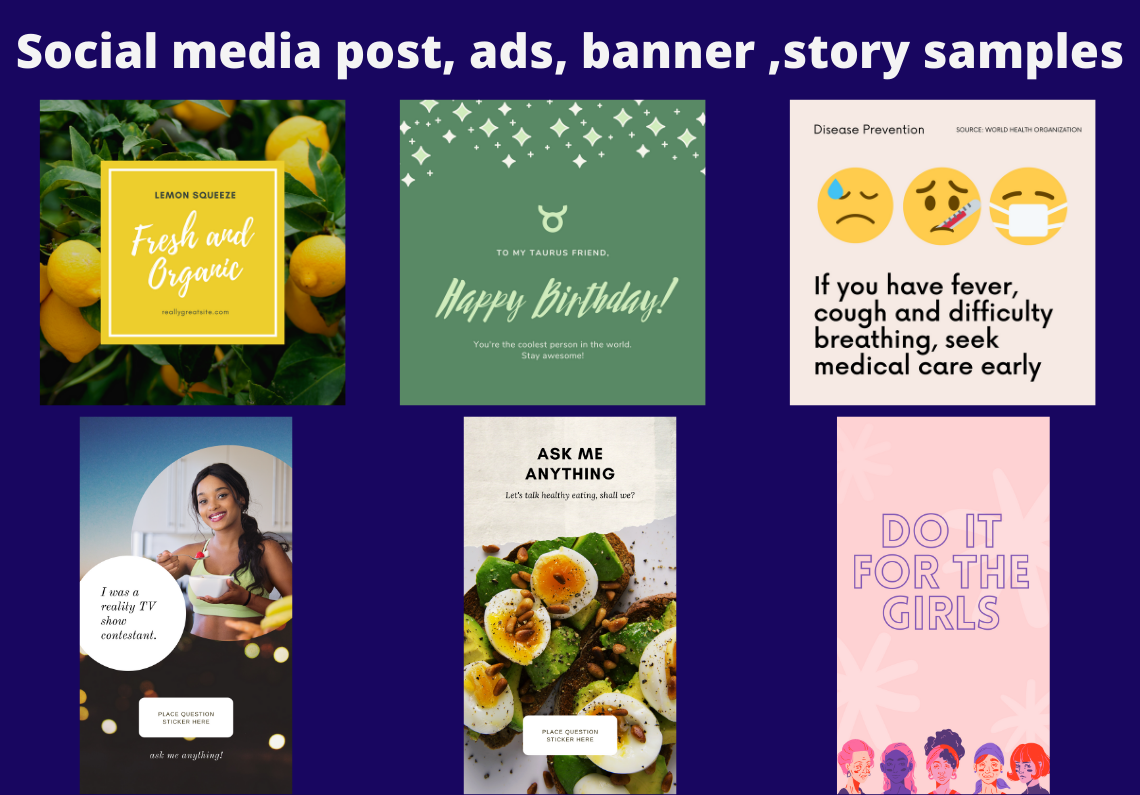 Designing the social media posts, ads by canva 