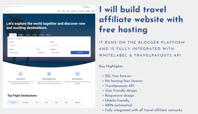 Automated Travel Affiliate Website with Travelpayouts API Integration. Enjoy Free Hosting Forever!