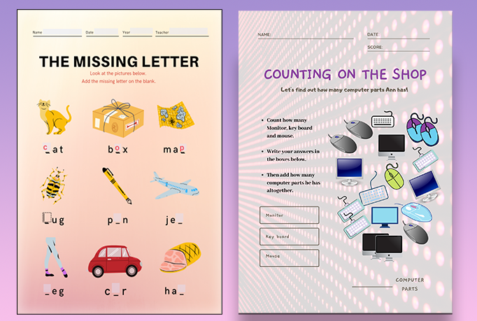 I will create interesting and creative worksheets for u 